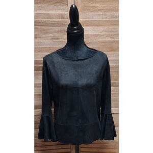 Karen Kane Womens Black Flare Bell Sleeves Size Medium M Soft Faux Suede Blouse